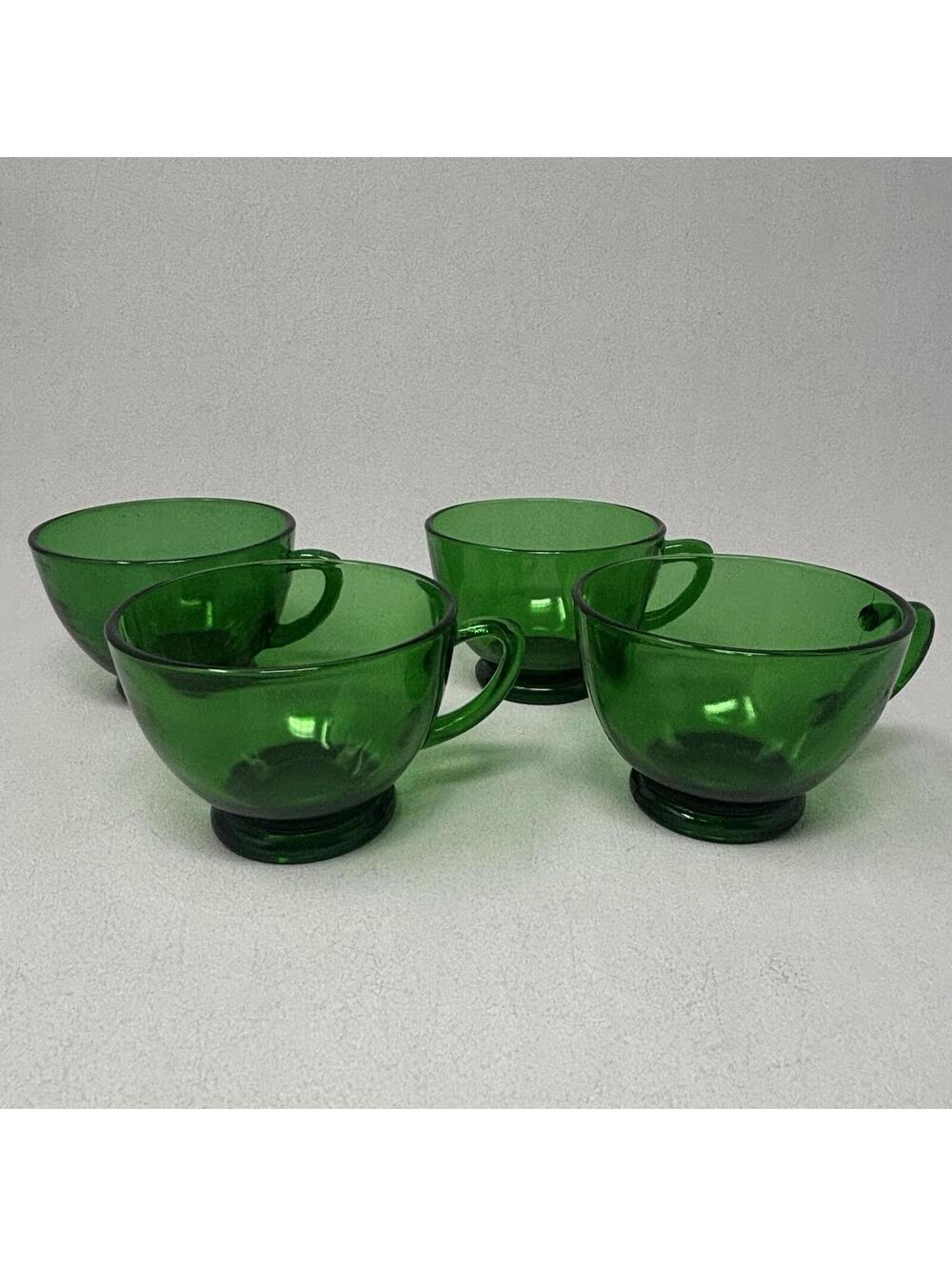 4 Anchor Hocking Forest Green Punch Cups MCM Glass VTG Drinkware Replacement EUC